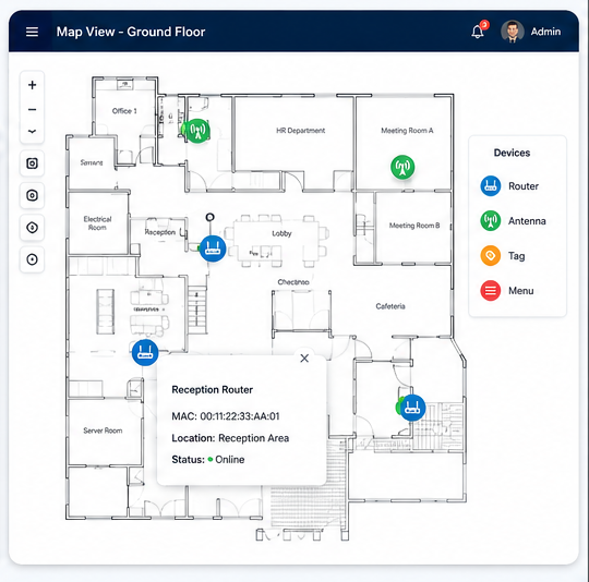 Visitor movement history and analytics screen